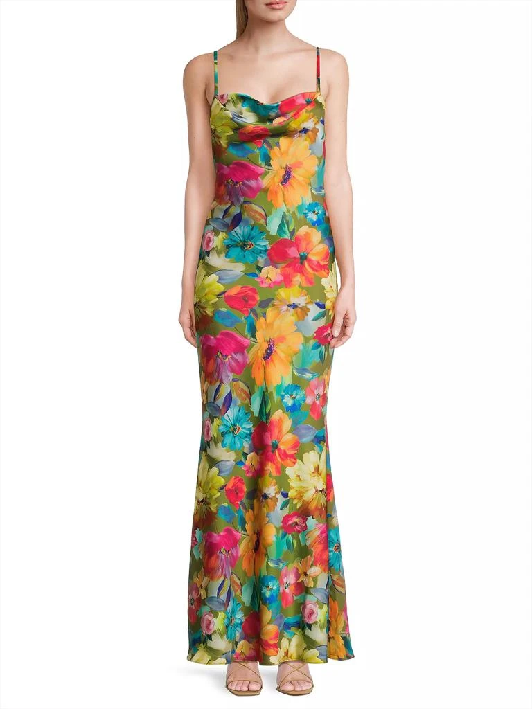 Liv Foster Floral Stretch Satin Column Gown 3