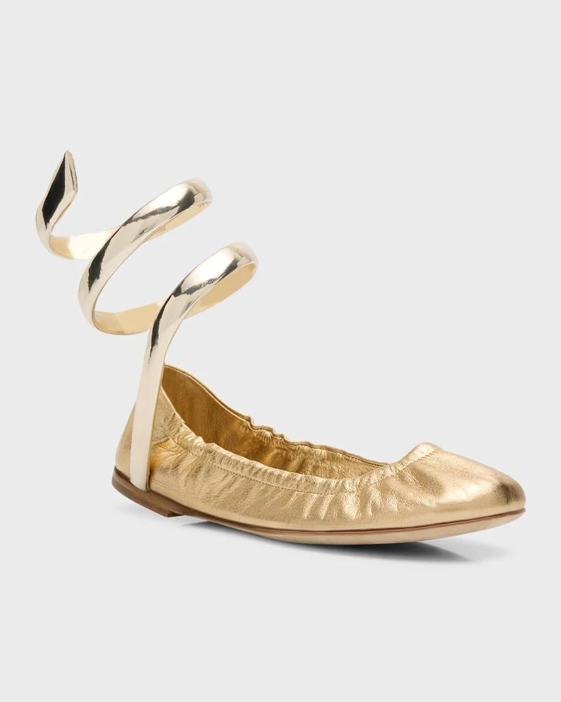 Rene Caovilla Metallic Snake-Wrap Ballerina Flats 2