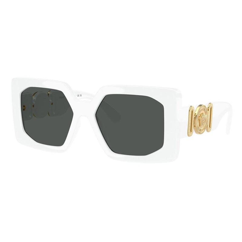 Versace Versace Square Full Rim, with a White frame and Dark Grey lens.