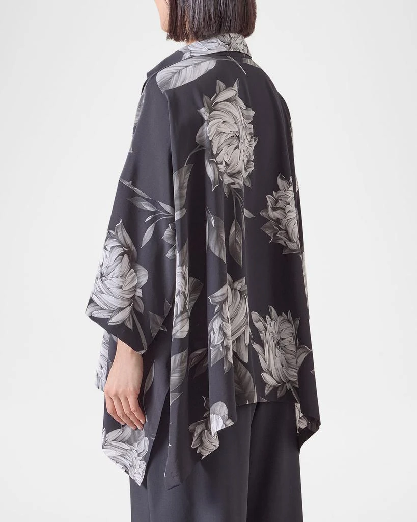 Eskandar Large Peony Silk Print Short-Sleeve Shirt With Collar (Mid Plus Length) 3