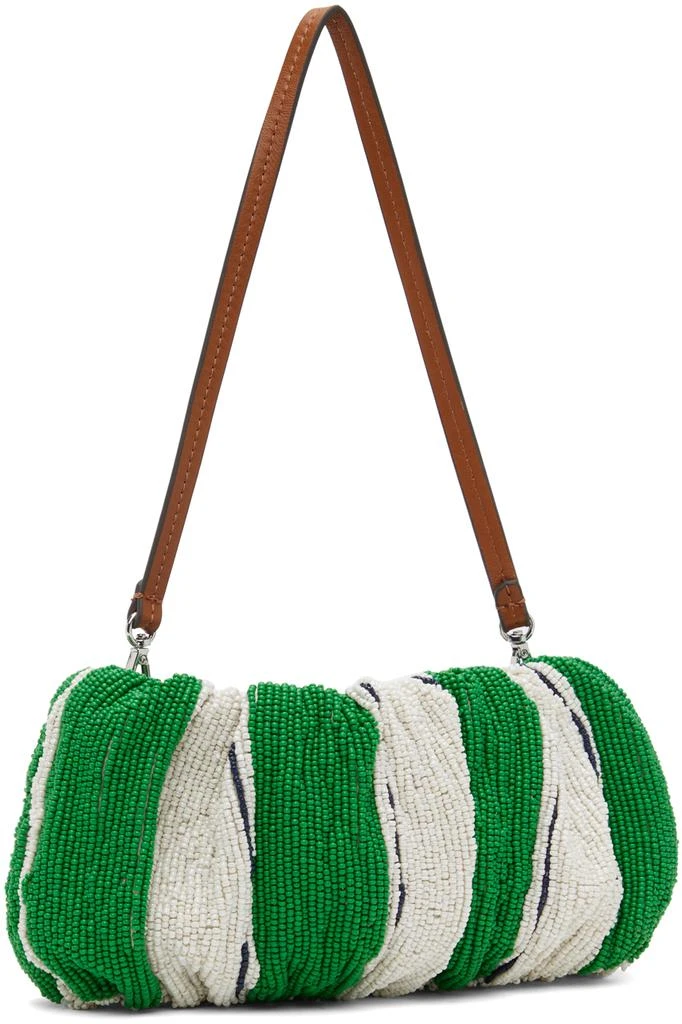Staud White & Green Beaded Bean Bag 3