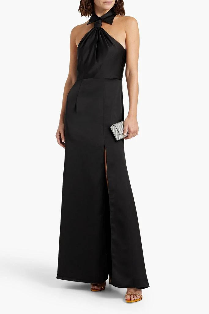 HALSTON Gemi knotted satin-crepe halterneck gown 2