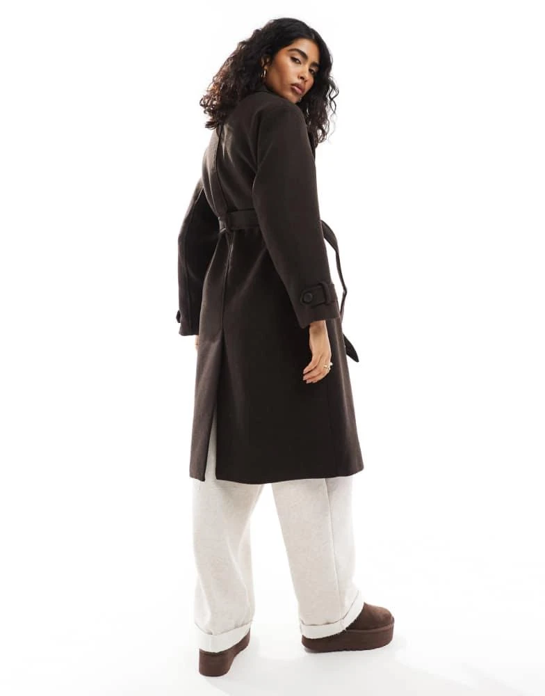 Bershka Bershka wool trench coat in brown 4