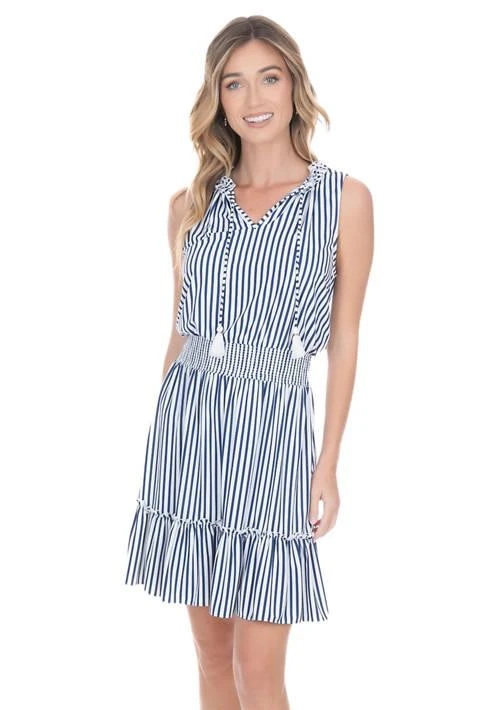 Cabana Life Life  Navy Stripe Smocked Waist Dress   Upf 50 1