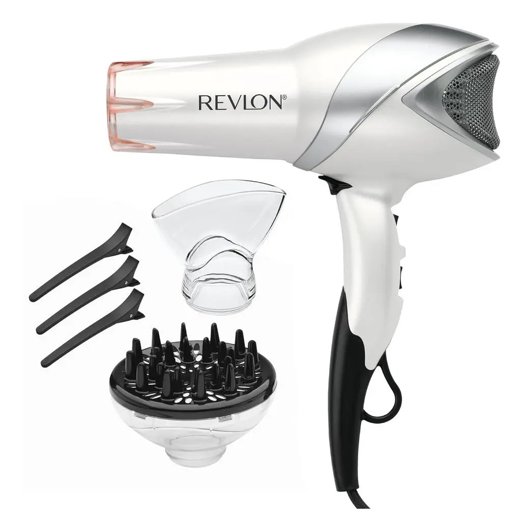 Revlon Infrared Hair Dryer with Diffuser & Concentrator - Ionic Ceramic Blow Dryer for Frizz Control, Shine, Soft Hair & Moisture Protection - 1875W Professional Salon-Quality (White)