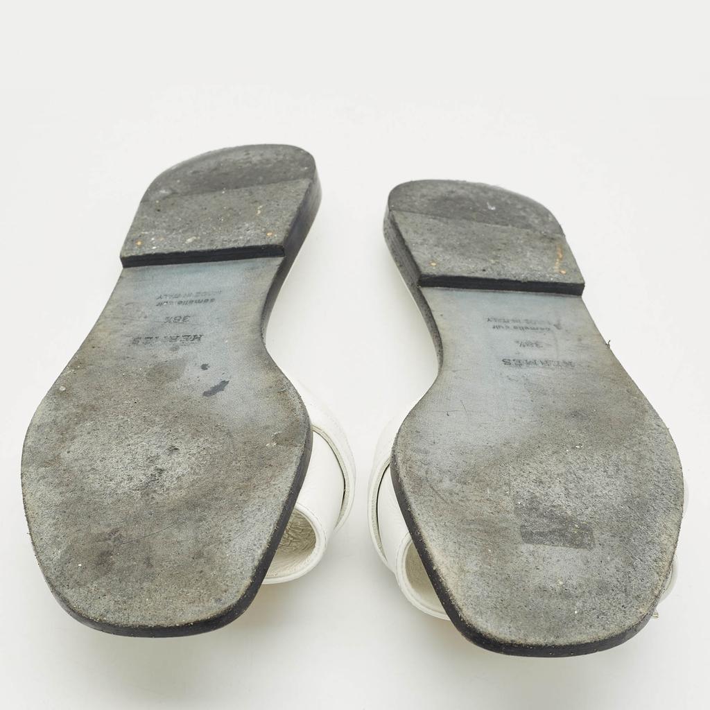 Hermes Hermès White Leather Giulia Flat Sandals Size 38.5 - Shoes