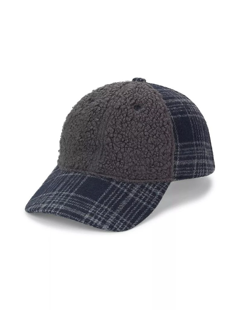 Saks Fifth Avenue COLLECTION Sherpa Plaid Baseball Hat 1