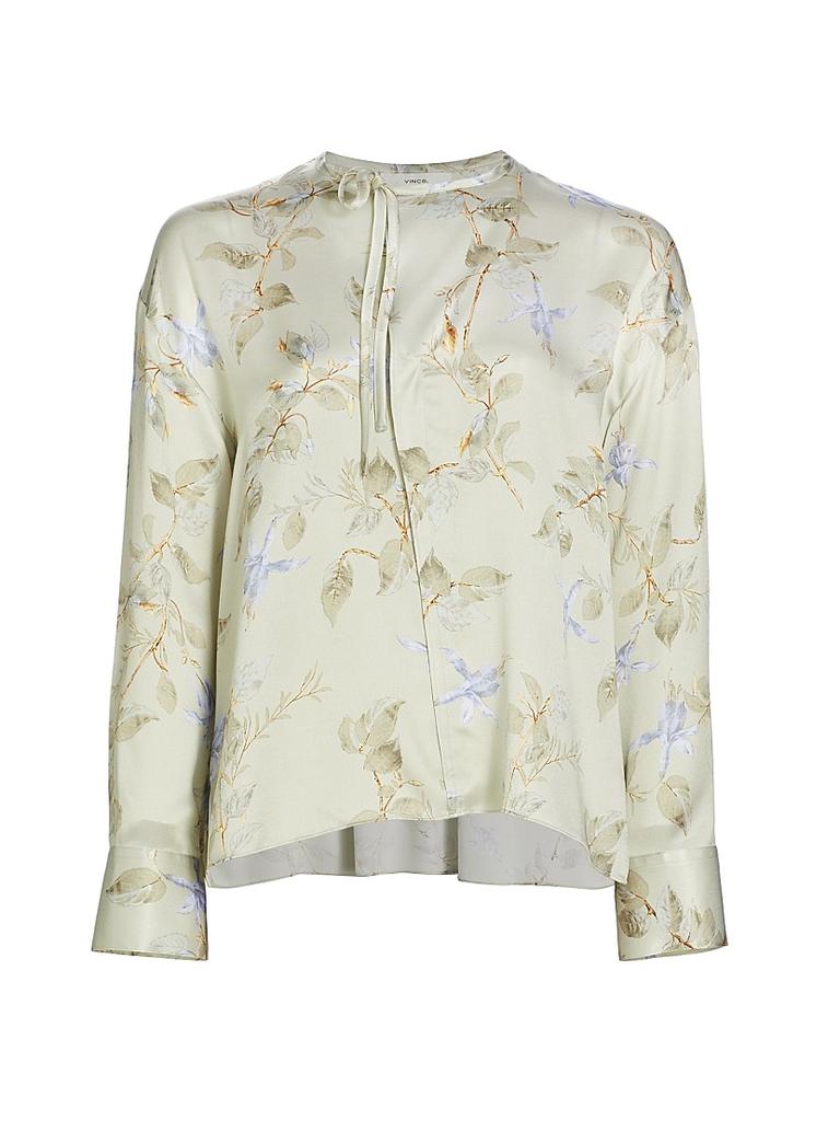 Vince Bellflower Silk Tie-Neck Blouse