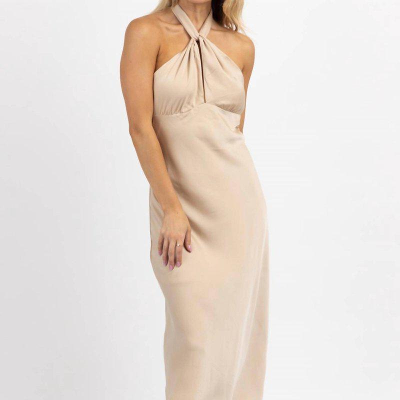 LE LIS Halter Tie Satin Midi Dress