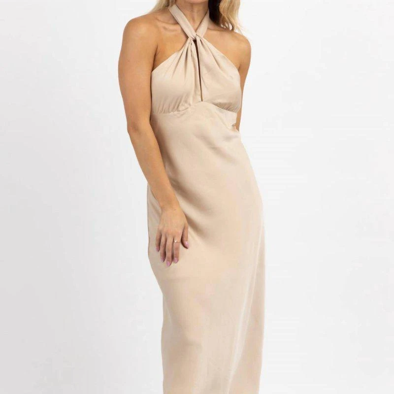 LE LIS Halter Tie Satin Midi Dress 1