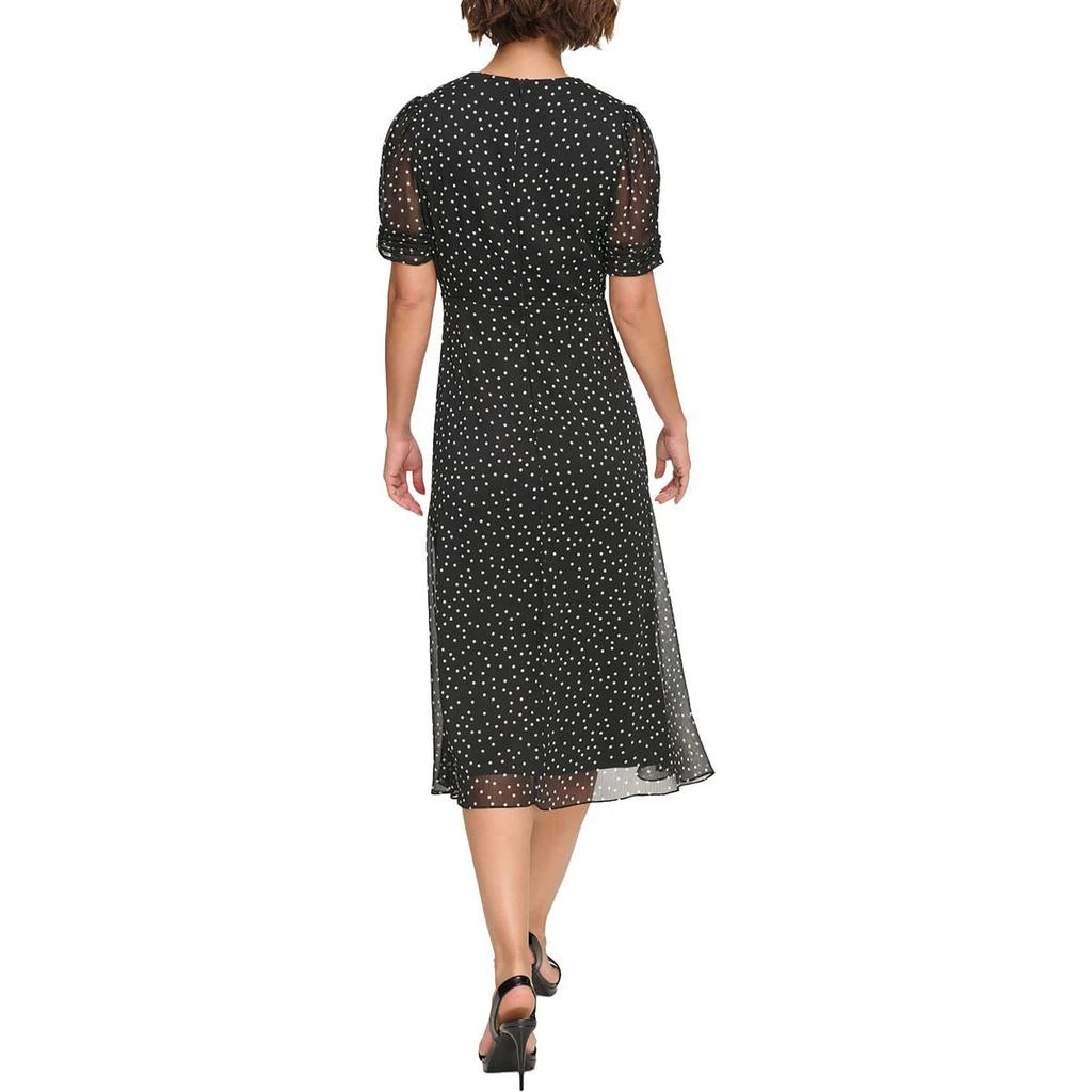 DKNY Petites Womens Polka Dot Chiffon Midi Dress 2