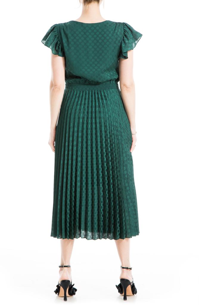 MAX STUDIO Polka Dot Pleated Satin Midi Dress