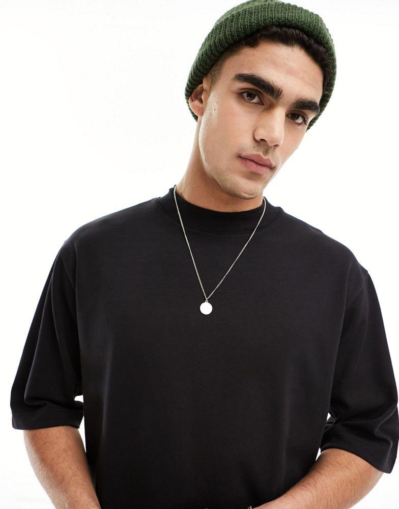 Brave Soul Brave Soul heavyweight high neck super oversized t-shirt in black