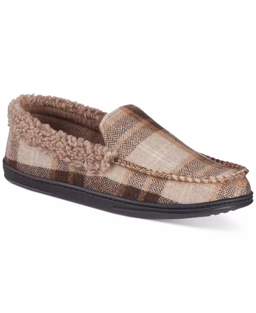 Isotoner Men's Brushed Knit or Plaid Lewis Moccasin Slipper with Fleece Lining and Memory Foam
