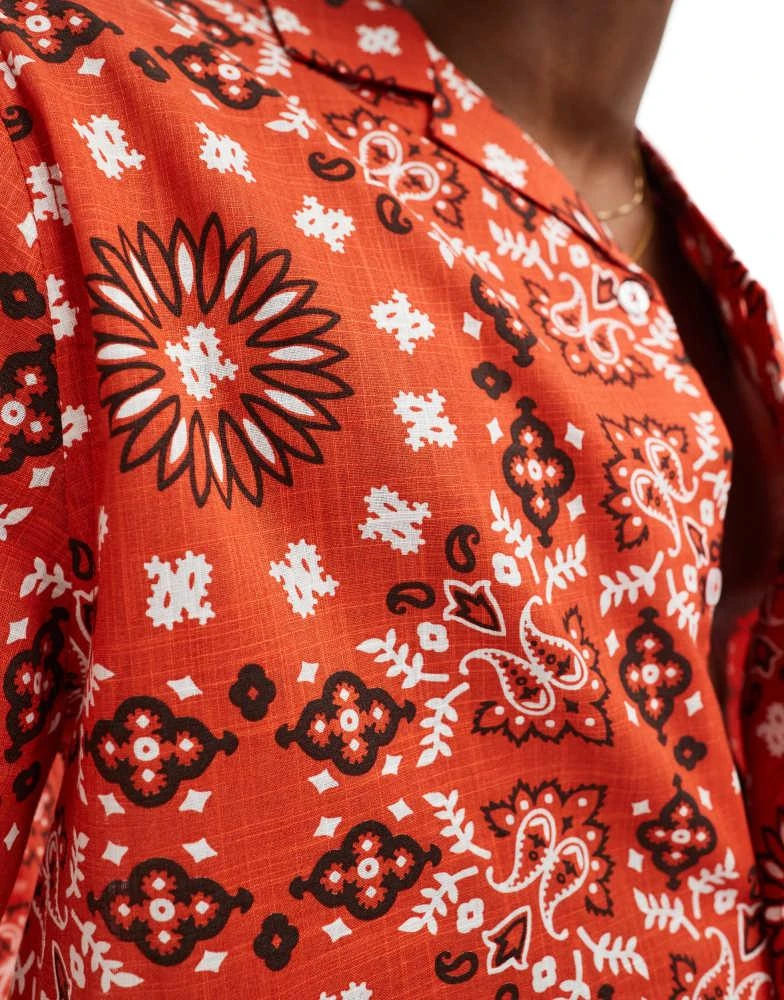 ASOS ASOS DESIGN co-ord relaxed revere shirt with bandana print in red 2