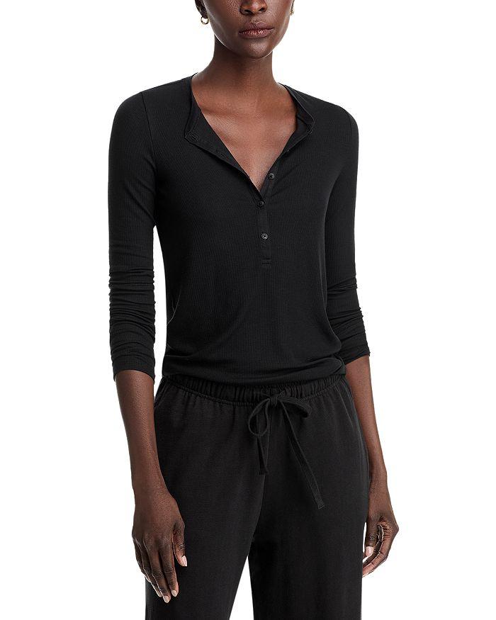 ATM Anthony Thomas Melillo Anthony Thomas Melillo Rib Knit Mixed Media Henley Tee