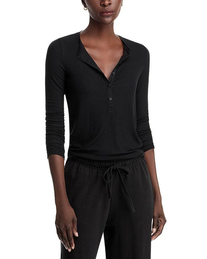 ATM Anthony Thomas Melillo Anthony Thomas Melillo Rib Knit Mixed Media Henley Tee 1