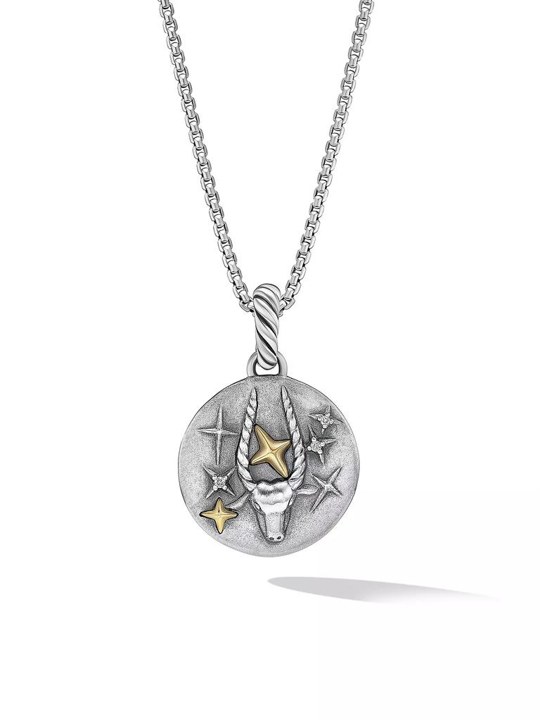 David Yurman Capricorn Amulet in Sterling Silver with 18K Yellow Gold and Diamonds, 19MM