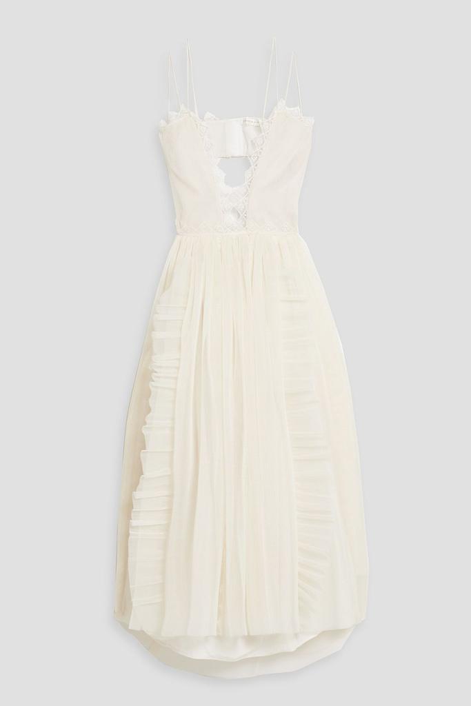 Zuhair Murad Crocheted lace-trimmed ruffled plissé-organza midi dress
