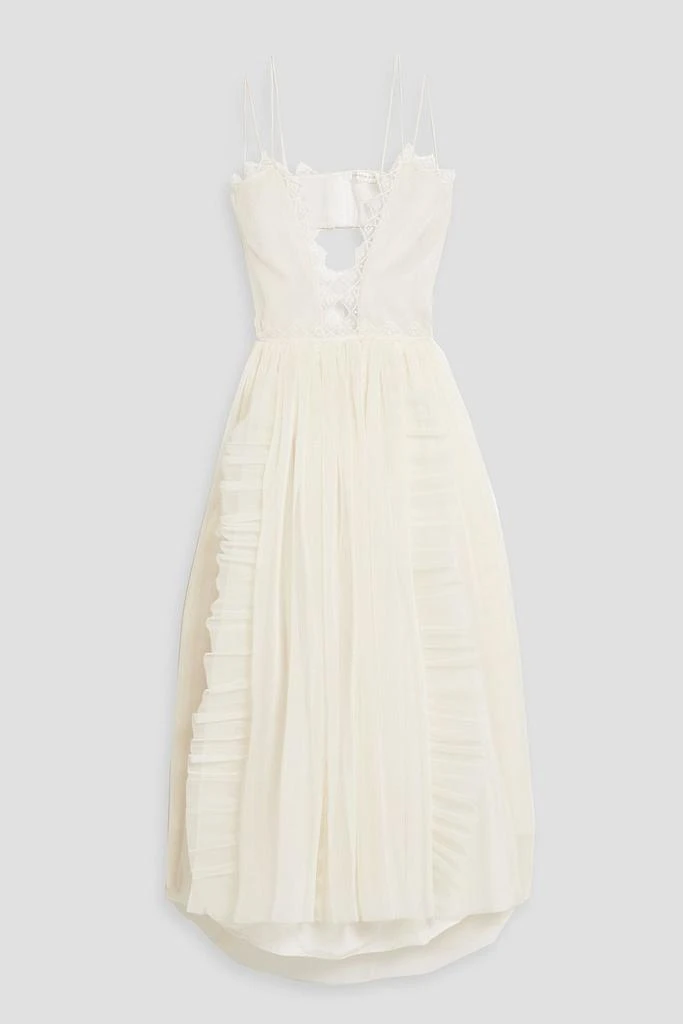 Zuhair Murad Crocheted lace-trimmed ruffled plissé-organza midi dress 1