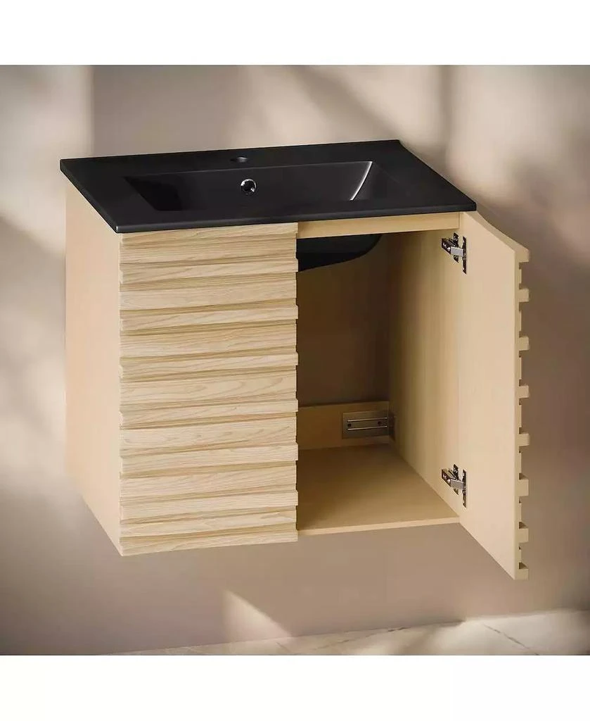 Swiss Madison 24; Wall-Mounted Bathroom Vanity in Natural Oak with Black Sink Top 4