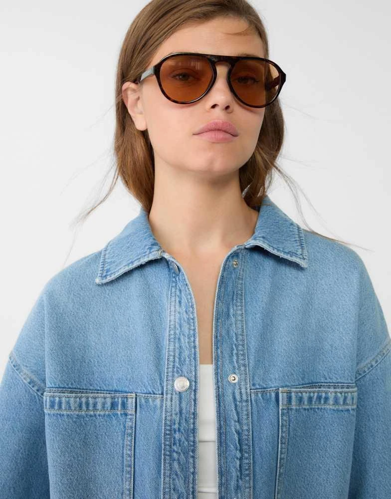 Stradivarius Stradivarius aviator sunglasses in brown 1