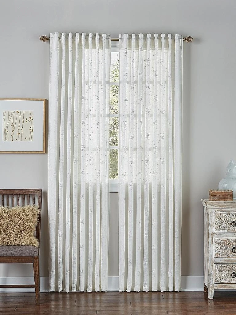 Callisto Home Iris Embroidered Ivory Linen Curtain Panel 1