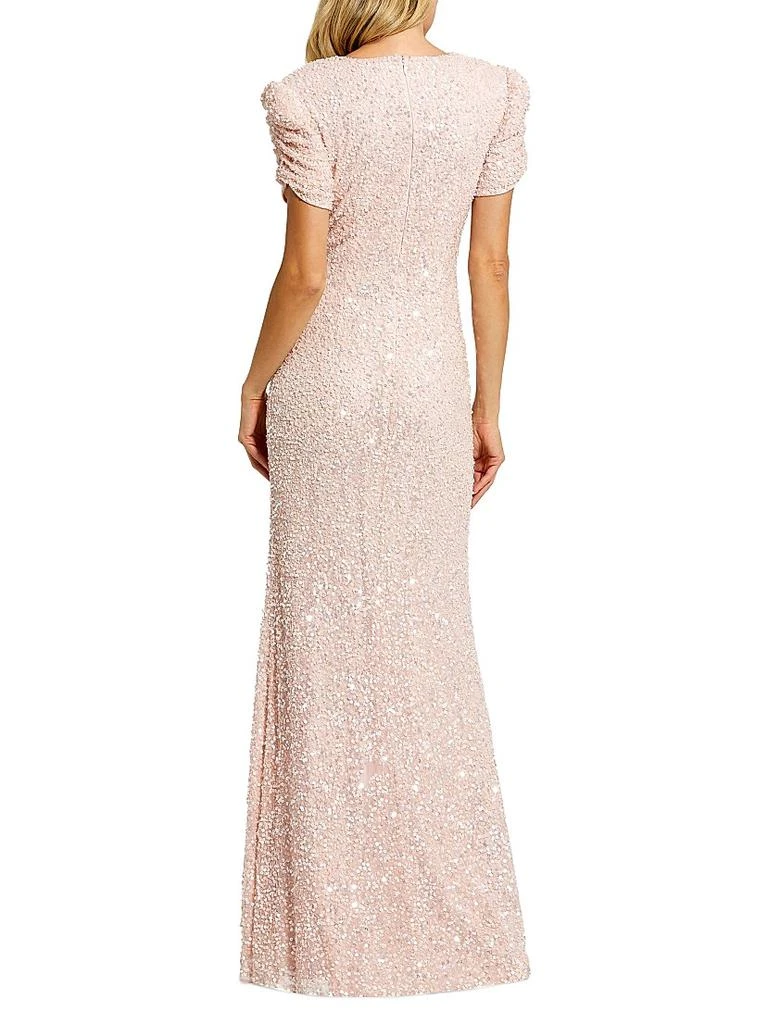 Mac Duggal Beaded Mesh Column Short-Sleeve Gown 2