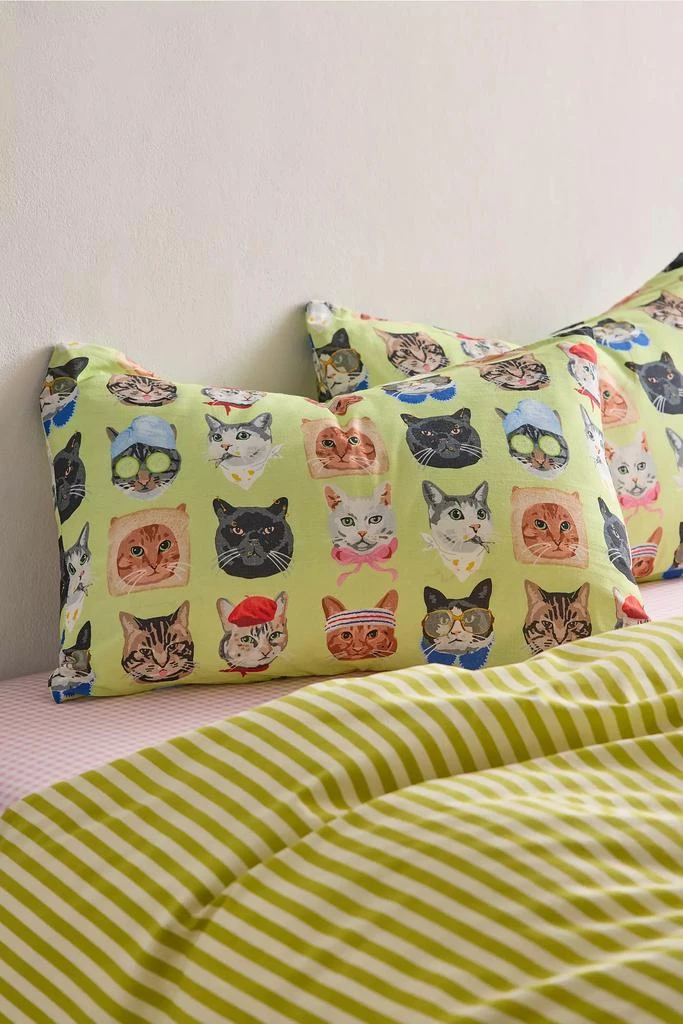 Urban Outfitters Silly Cats Patterned Sham Set