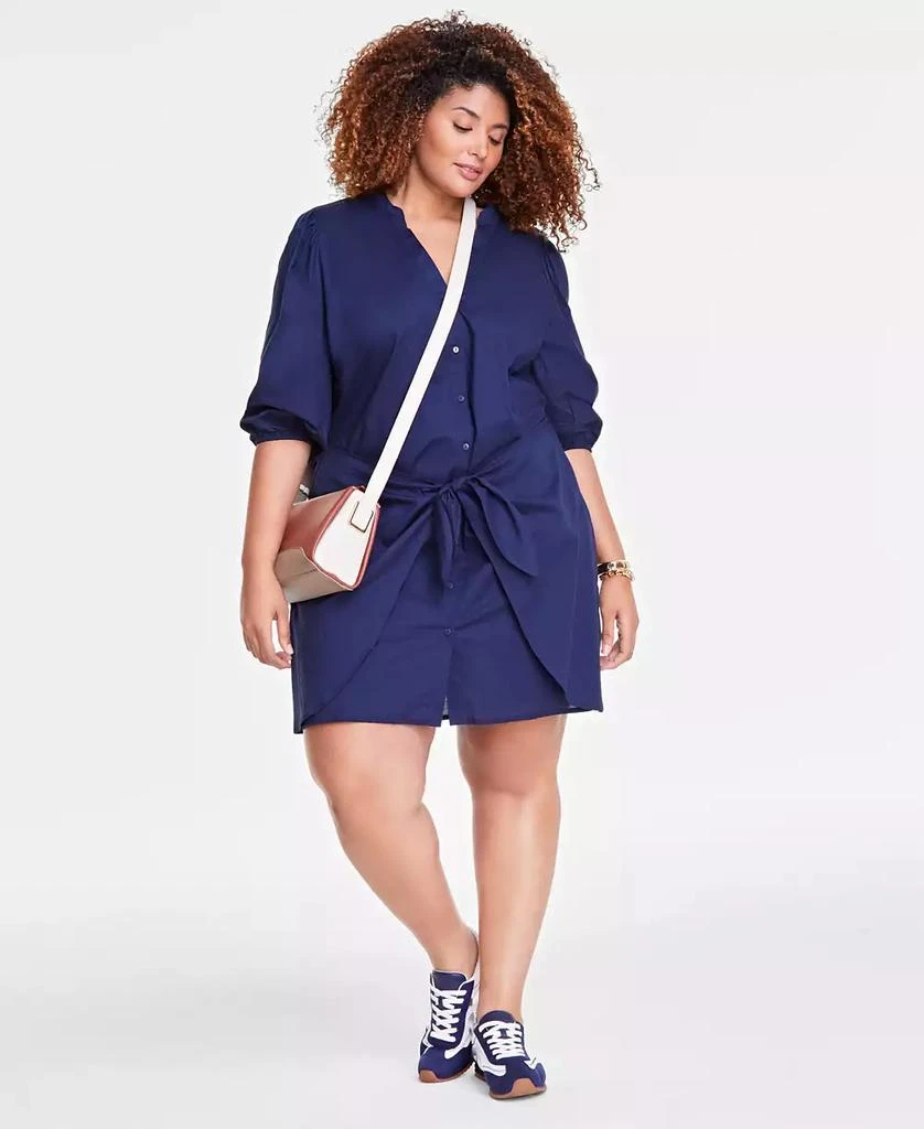 On 34th Trendy Plus Cotton Tie-Front 3/4-Sleeve Shirtdress, Exclusively at Macy's 1