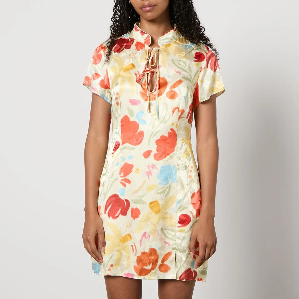 Kitri Gretchen Floral-Print Satin-Jacquard Mini Dress 1