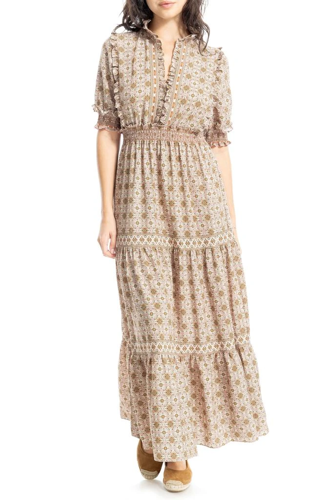 Max Studio Floral Short Sleeve Tiered Maxi Dress 1