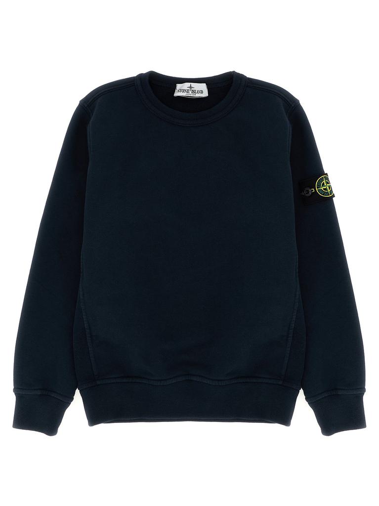 トップス 2021ss STONE  crew neck sweat Shop Blue Crewneck Sweatshirt With Logo Patch On The Sleeve
