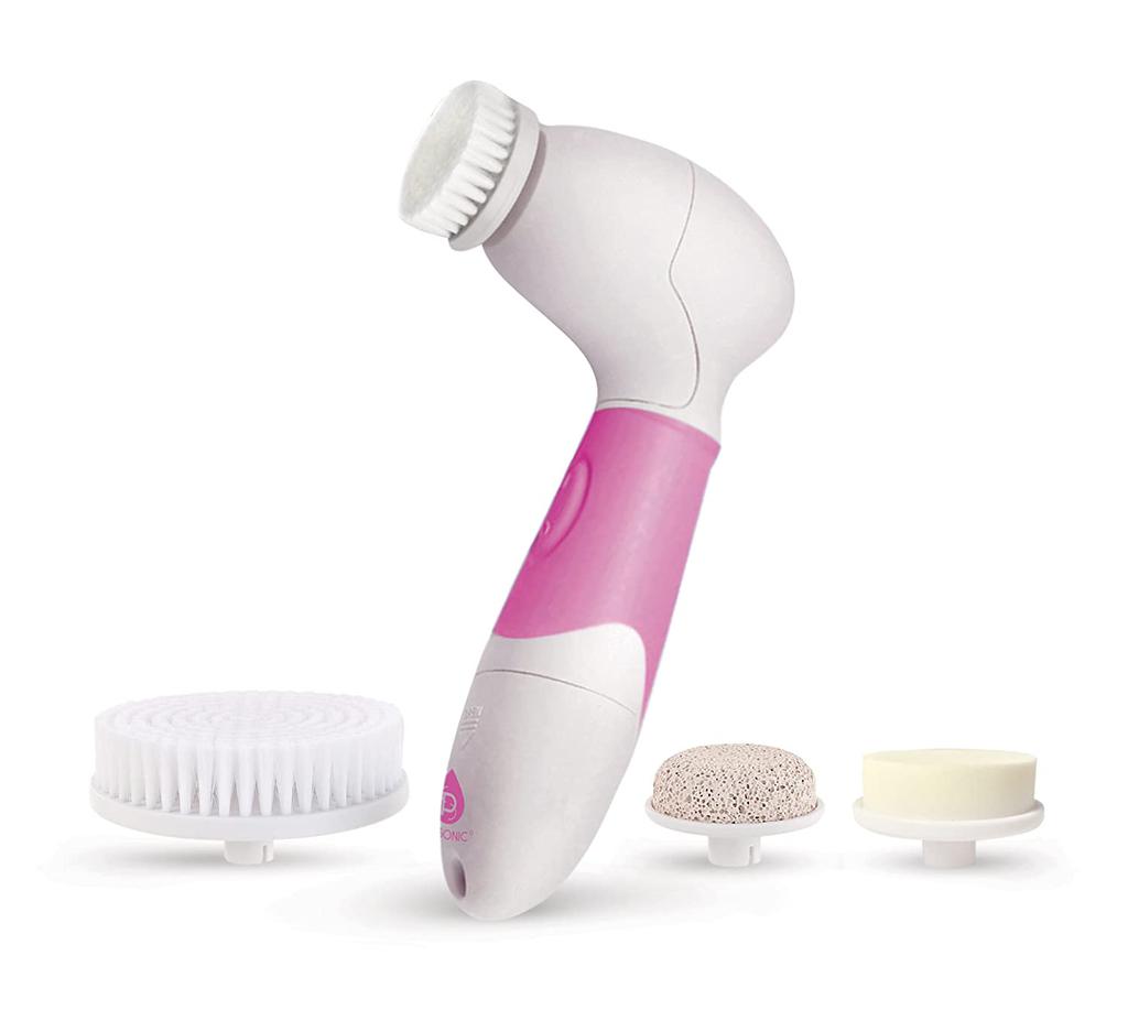 PURSONIC Advanced Facial and Body Cleansing Brush for Removing Makeup & Exfoliating Dead Skin - Includes 4 Multifunction Brush Heads: Facial, Body, Pumice Stone and Sponge (PINK)