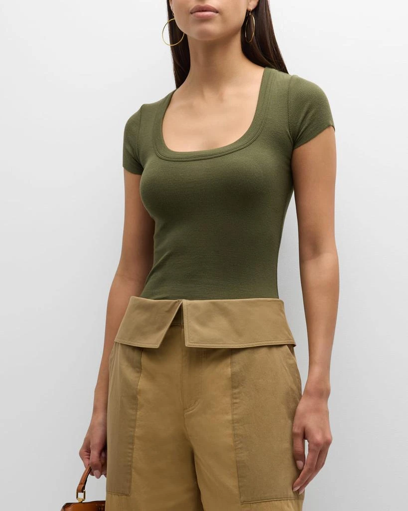 FRAME Ribbed Scoop-Neck Baby Tee 4