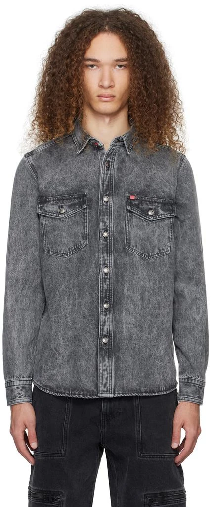 Hugo Boss Gray Acid Wash Denim Shirt 1