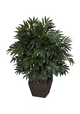 NEARLY NATURAL Double Bamboo Palm with Decorative Planter Silk Plant