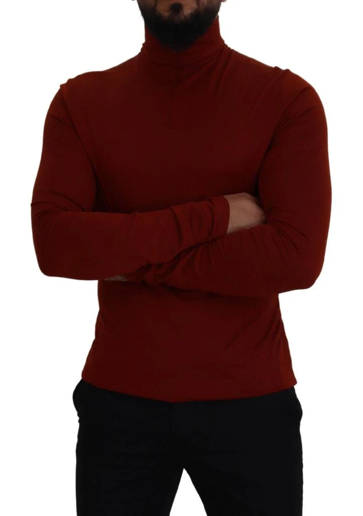 Dolce & Gabbana Maroon Cotton Turtle Neck Zip Sweater 5