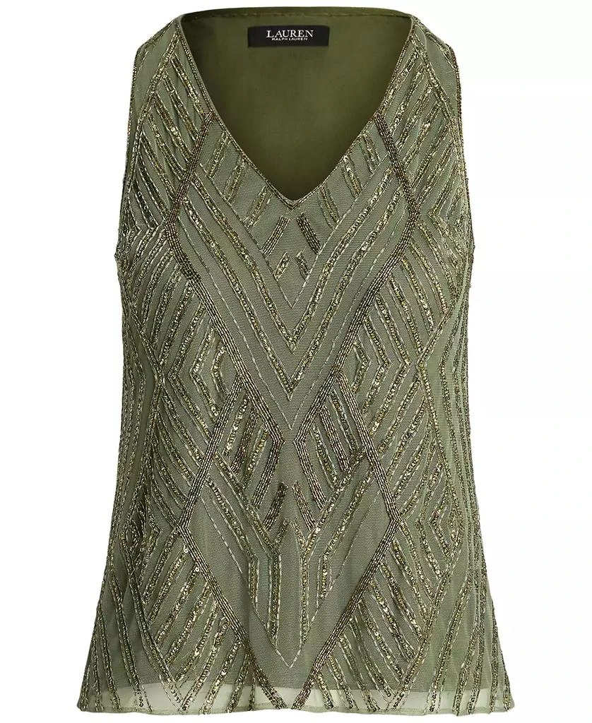 Ralph Lauren Women's Beaded Mesh Sleeveless Blouse 8