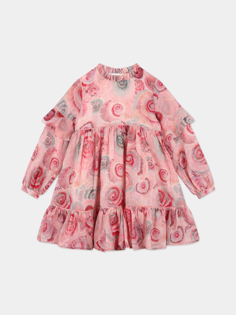 Chloé Chloé Girls Spiral Print Ceremony Dress in Pink