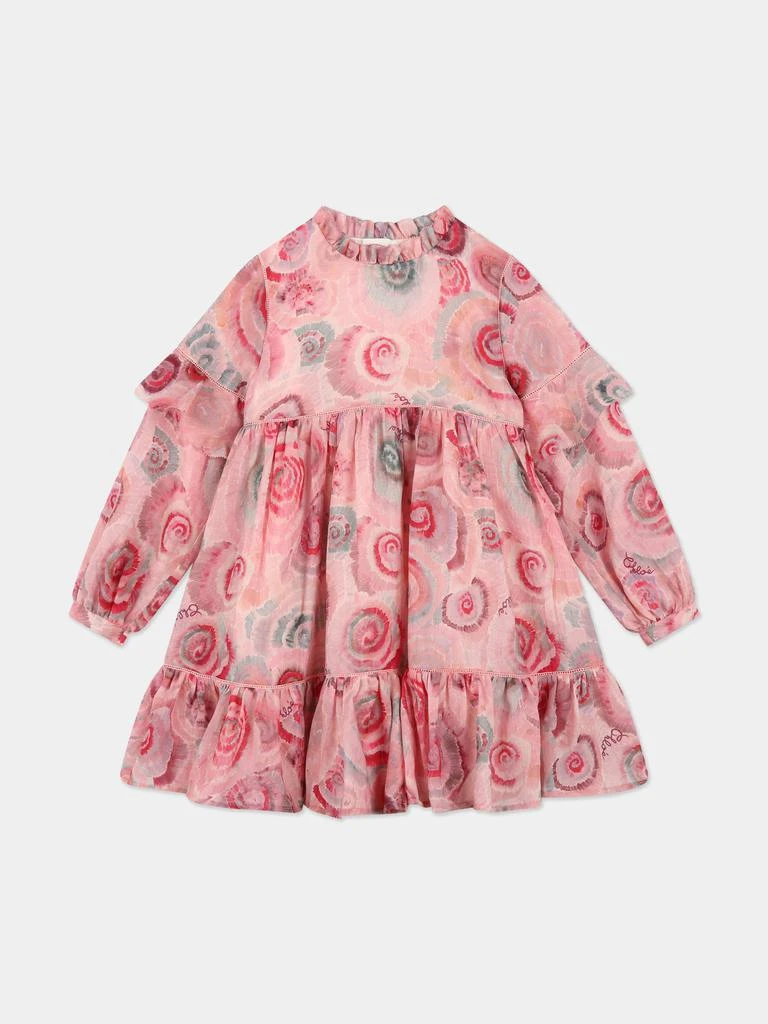 Chloé Chloé Girls Spiral Print Ceremony Dress in Pink 2