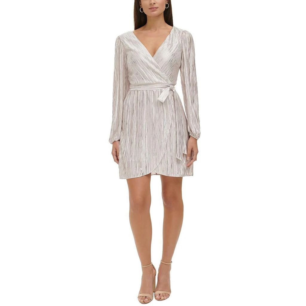 GUESS Womens Metallic Above Knee Wrap Dress 3
