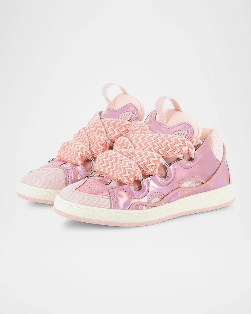 Lanvin Girl's Curb Leather and Textile Chunky Low-Top Sneakers, Kids 3
