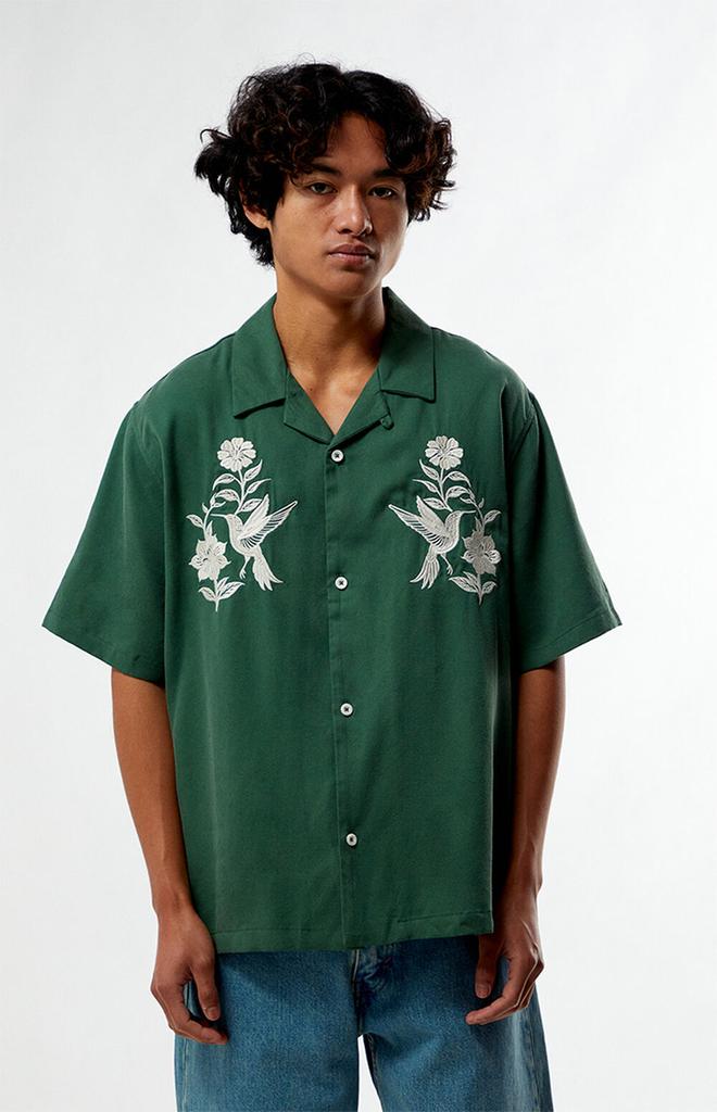 PacSun Green Floral Embroidered Oversized Resort Camp Shirt