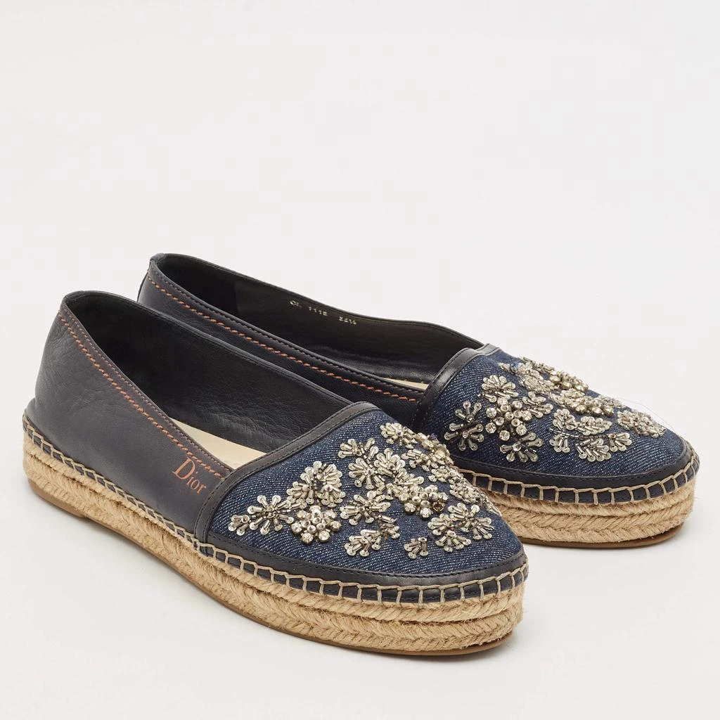 Dior Dior Black/Blue  Denim and Leather Embellished Espadrille Flats Size 36.5 5