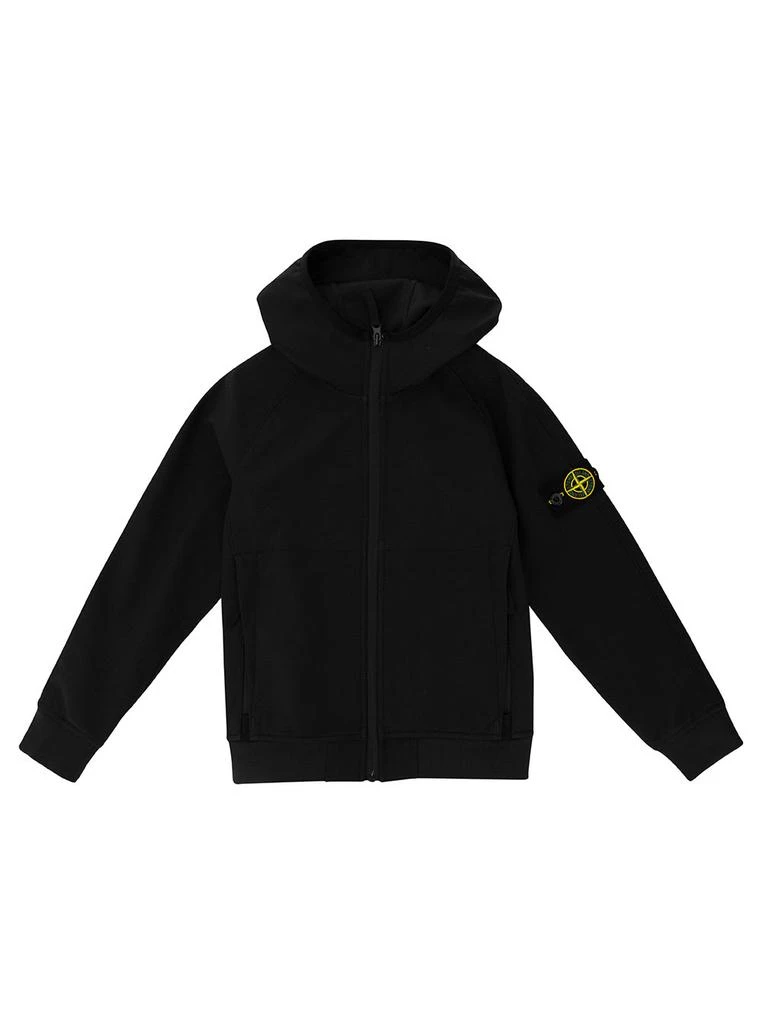 Stone Island Junior Giubbotto Con Cappuccio E Zip In Tessuto Stretch Nero Bambino 1