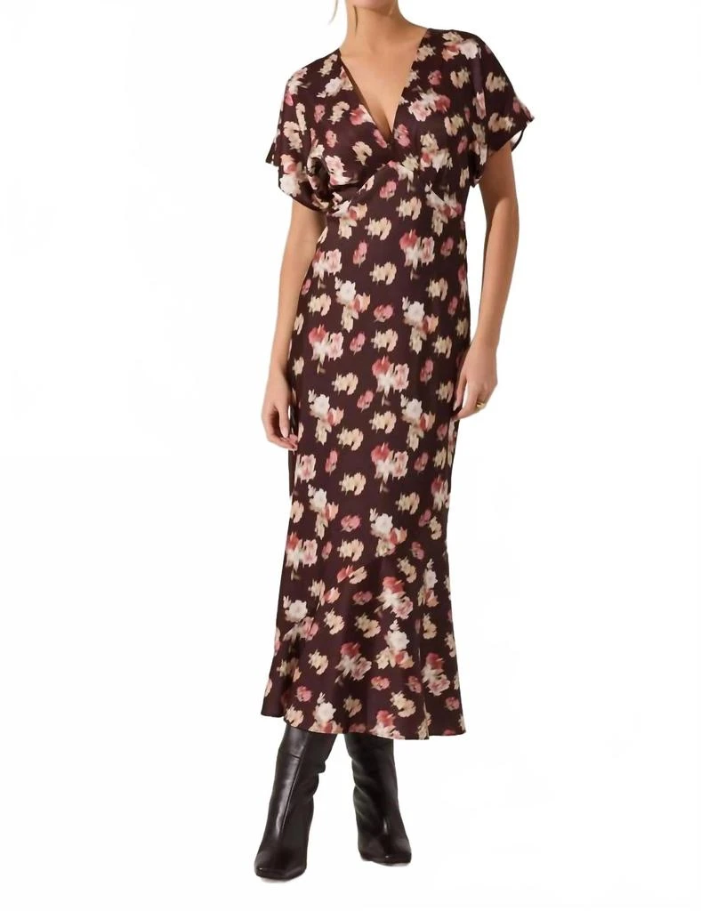Talyha Floral Satin V-Neck Dress In Brown Floral  On Sale Now with Up to  20% Off | Discover Exclusive Deals & Savings at BeyondStyle  Authentic  ASTR women|clothing|dresses with Limited-Time Discounts,