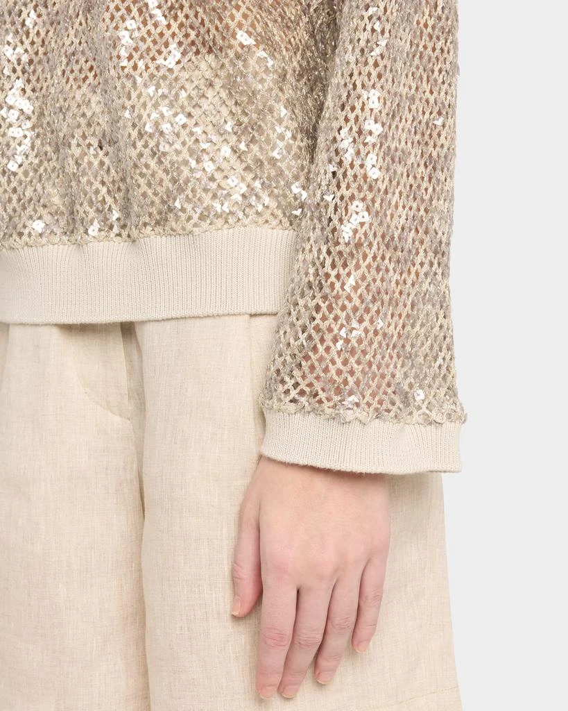 Brunello Cucinelli Linen-Silk Paillette Open Knit Crewneck Sweater 5