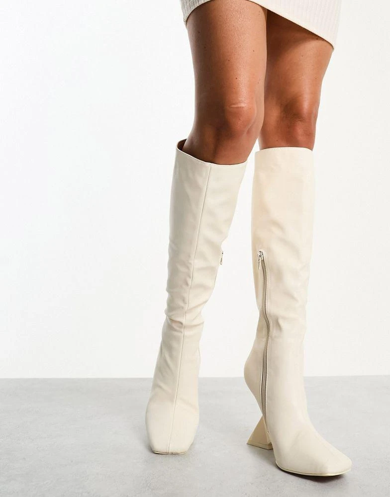 Public Desire Public Desire Vanessa wedge heel knee boot in ecru 4