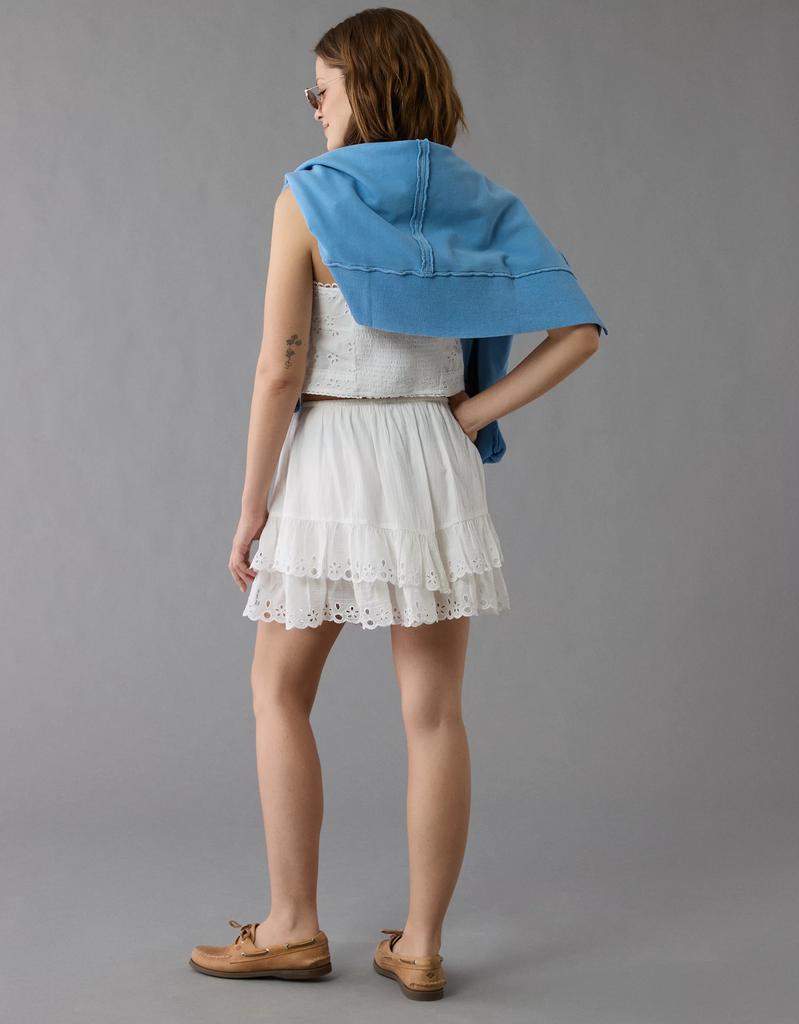 AE AE High-Waisted Embroidered Ruffle Mini Skirt